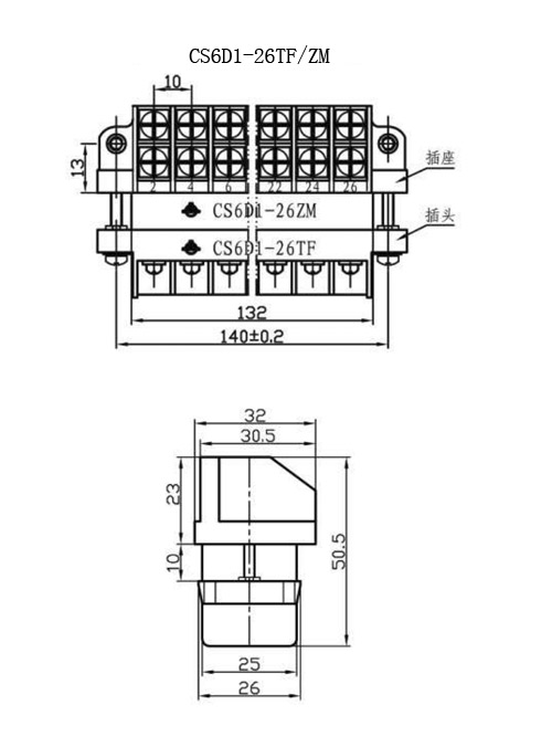 CS6D1-26TF/ZM型矩形毗连器